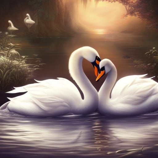 Swan Family: Detailed Matte Painting in 8K