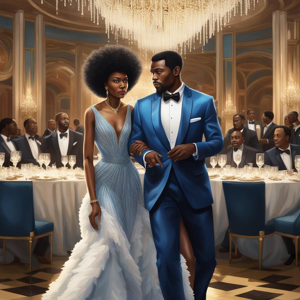 Elegant Couple Enters Hotel: Hyperrealistic Oily Illustratio...
