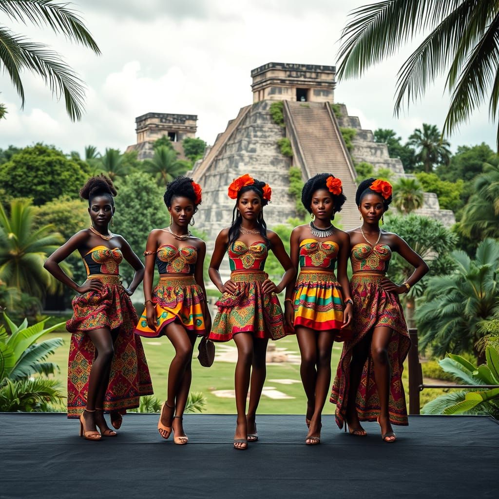 Elegant Black Women in Modern Mayan Attire Strut Down a Catw...
