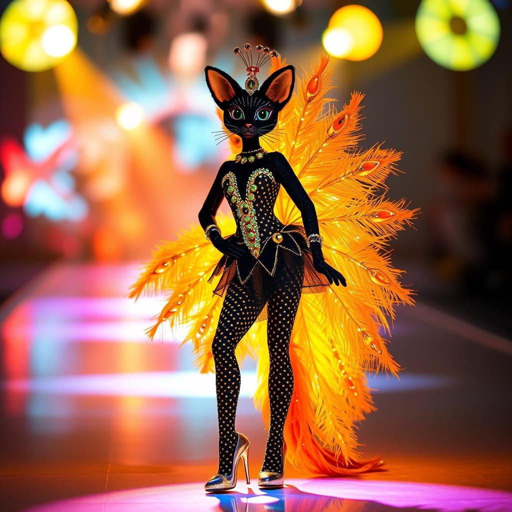 Glamorous Fashion Cat-Peacock Struts Down the Runway