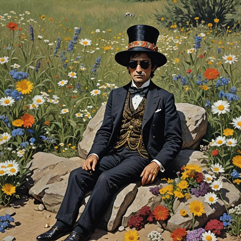 Surreal Cow in Daisy Field, Gothic Hyperrealism