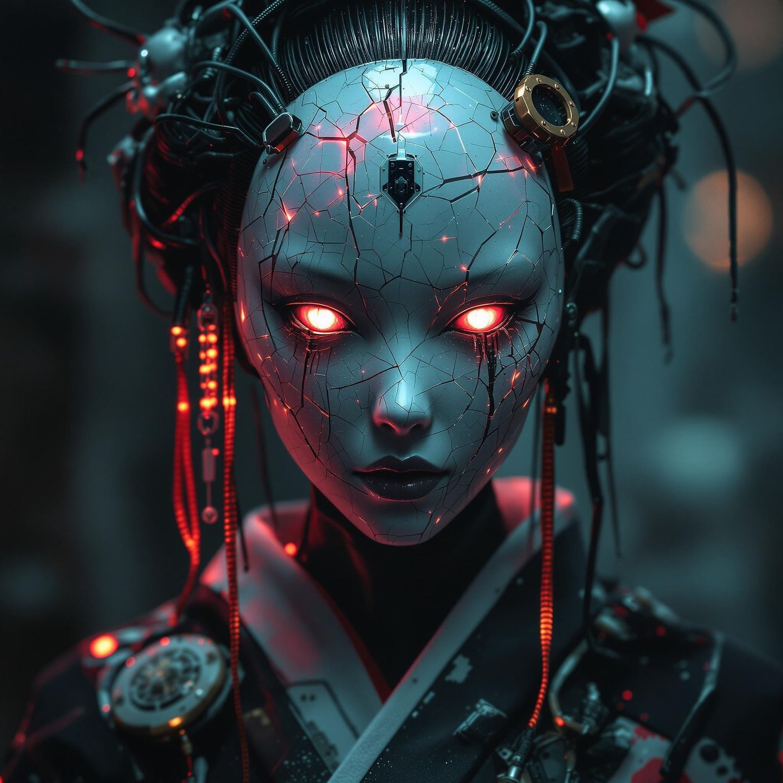 Cyberpunk Geisha Portrait in Gritty, Detailed Style