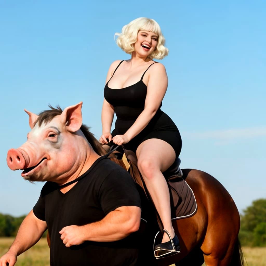Woman Rides Pig-Headed Man In Playful Scene