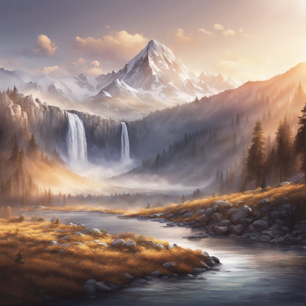 Majestic Waterfall in Golden Hour