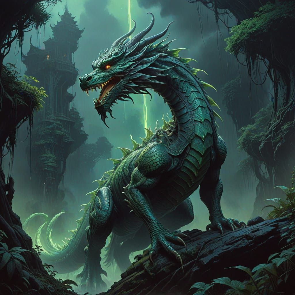 Ethereal Chinese Dragon Soars Through Neon Night Sky