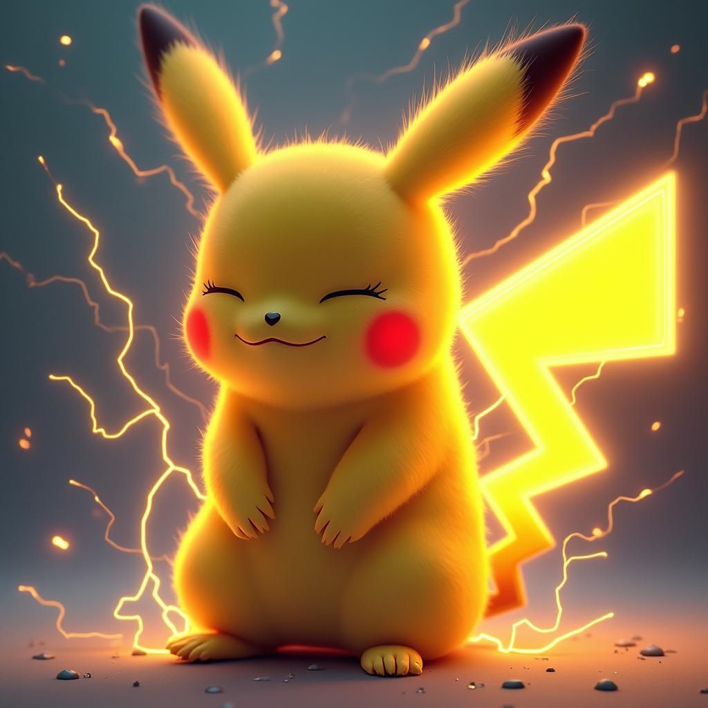 Electric Pikachu with Glowing Cheeks in a Neon Style