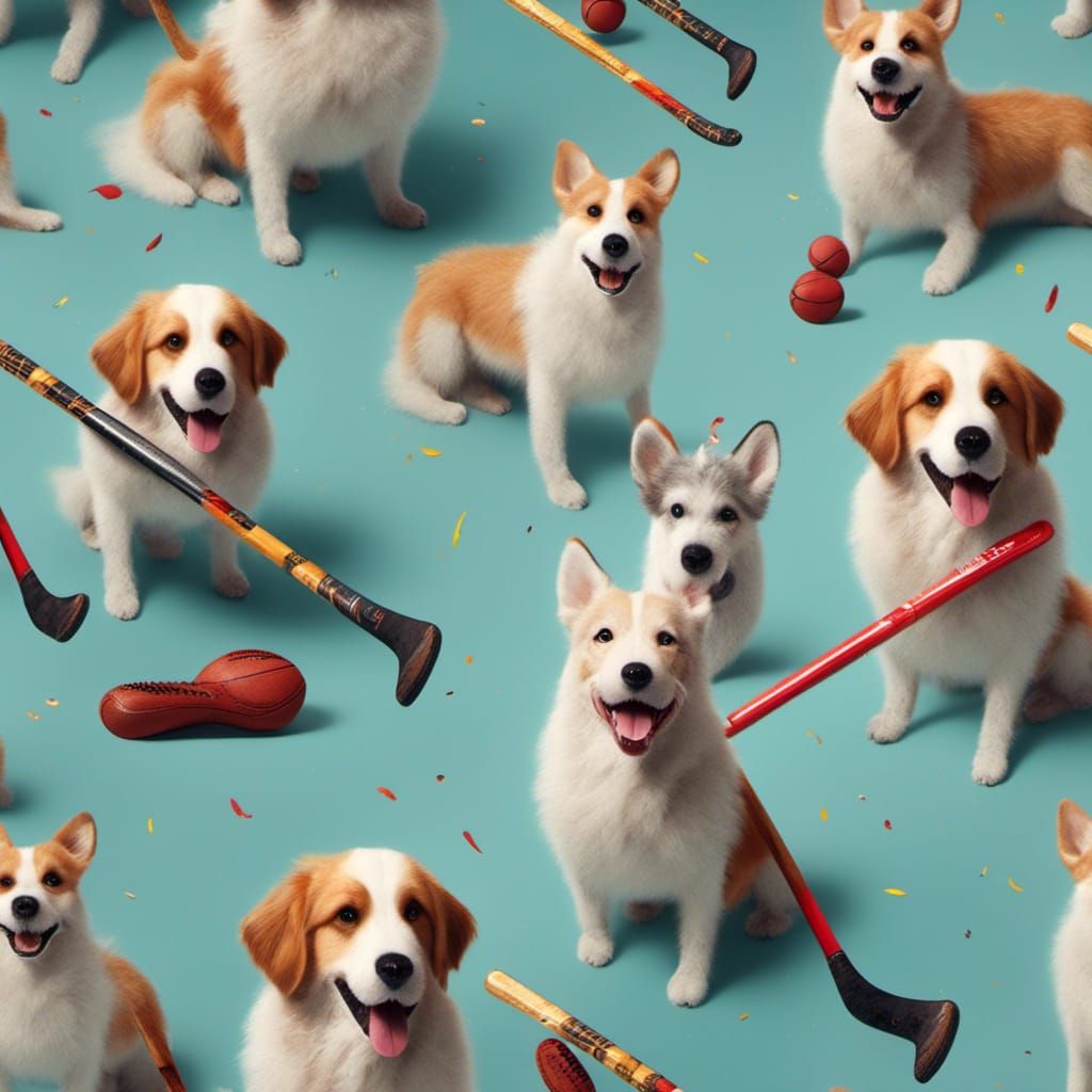 Dogs Playing Hockey with Sticks in High Definition