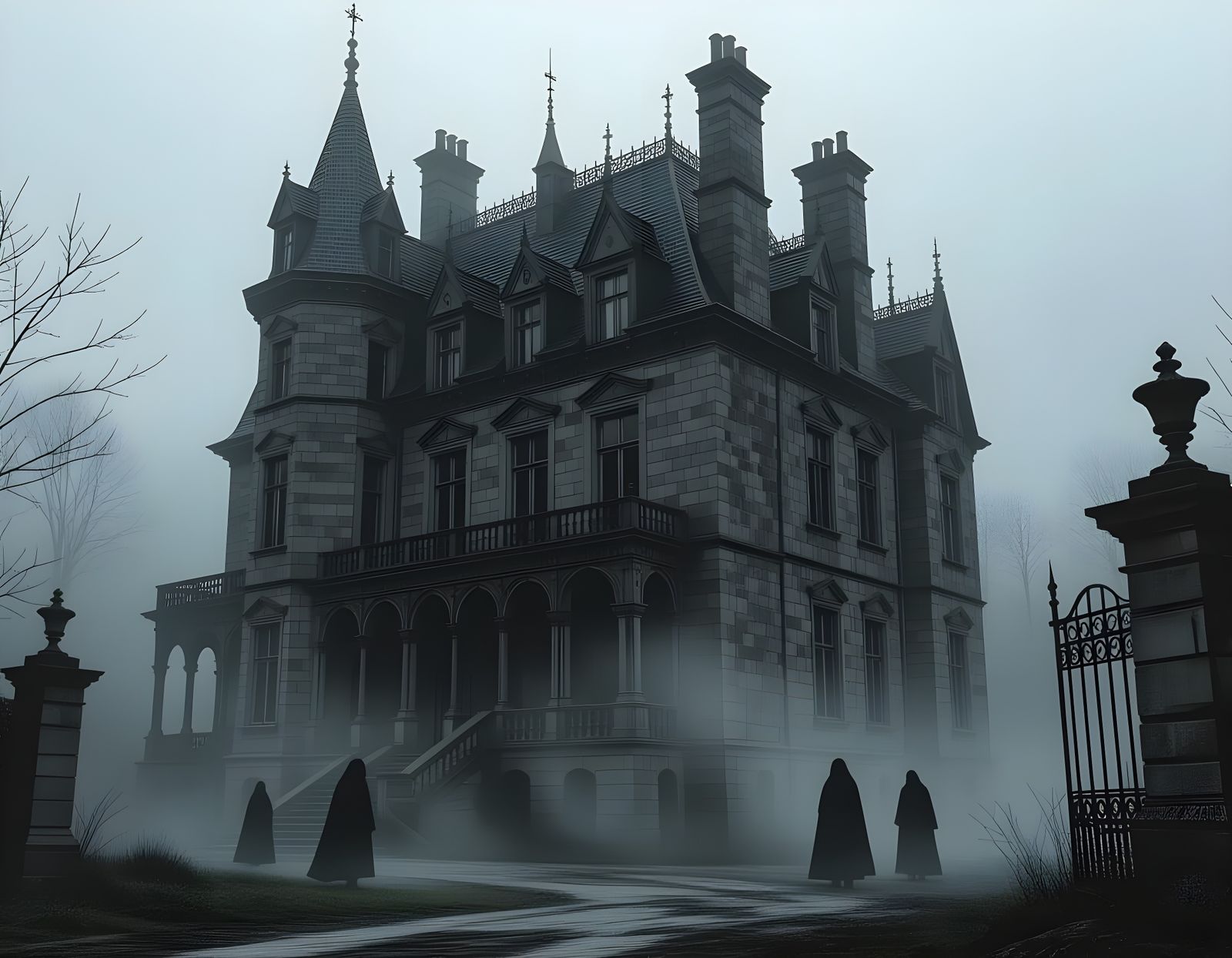 Eerie Gothic Mansion in Horror Art Style