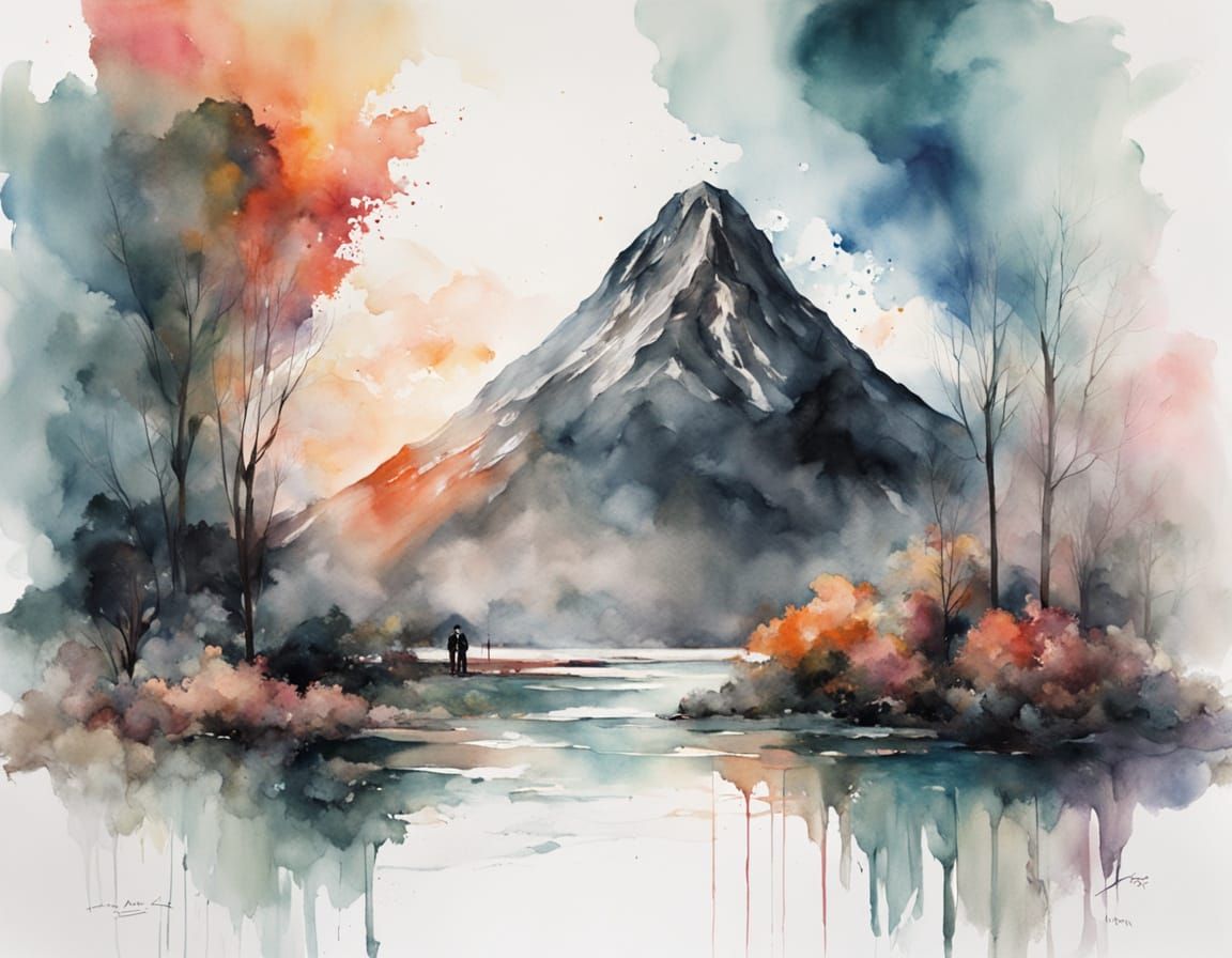 Man Paints Volcano Sunrise Art in Thick Oil Strokes