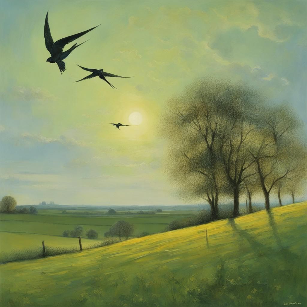 Swallows in Flight: A Cozy Evening Scene