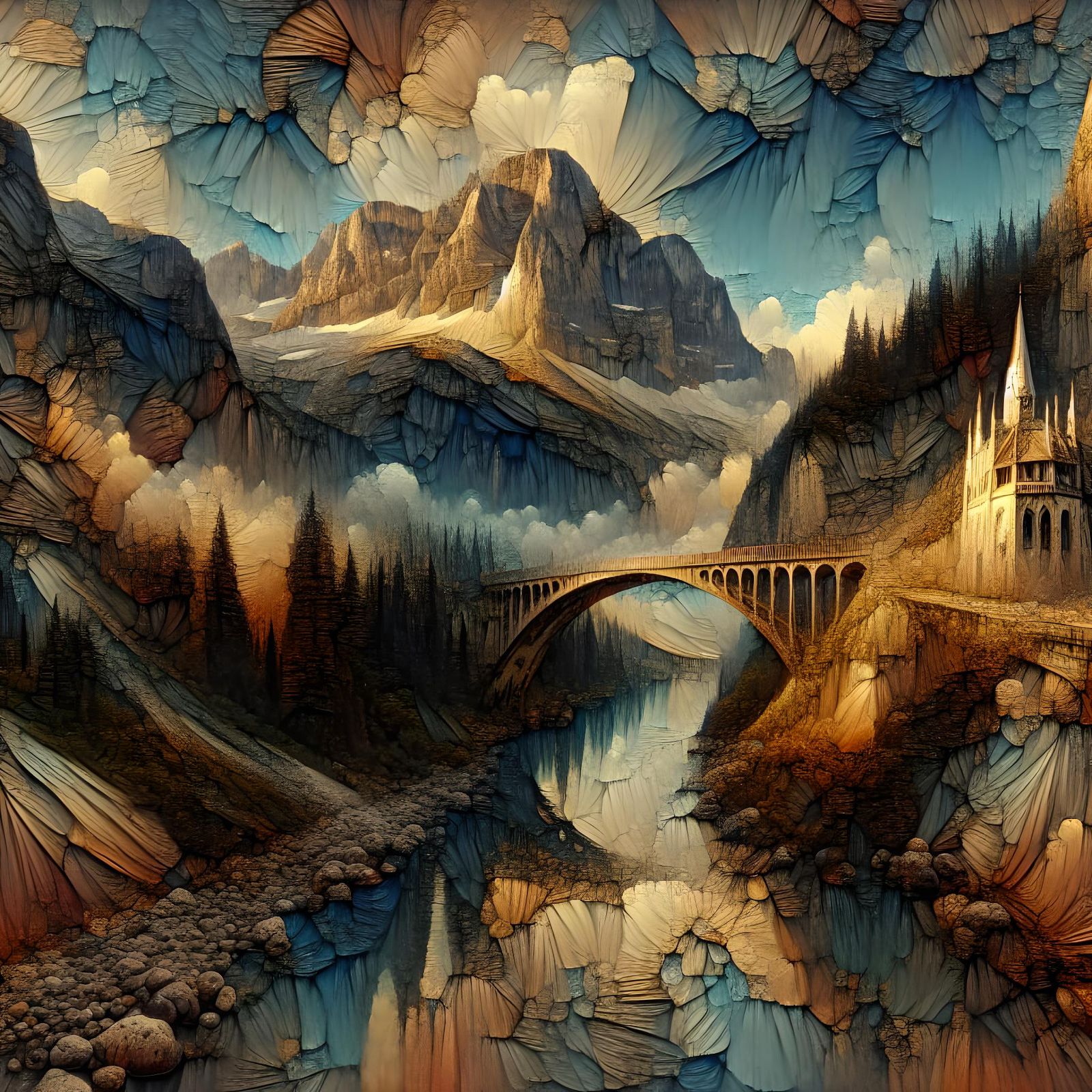 Melancholy Decoupage Bridge with Refracted Light