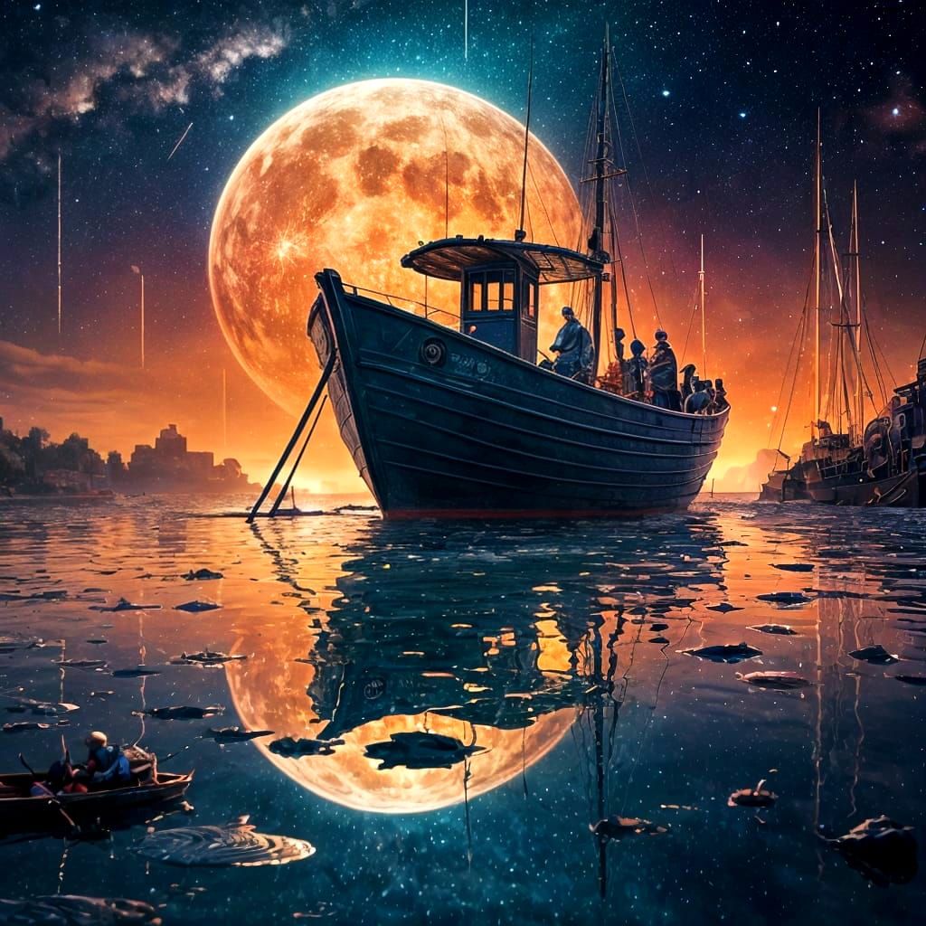 Fisherman Gazing at Vibrant Galaxy: Digital Matte Painting