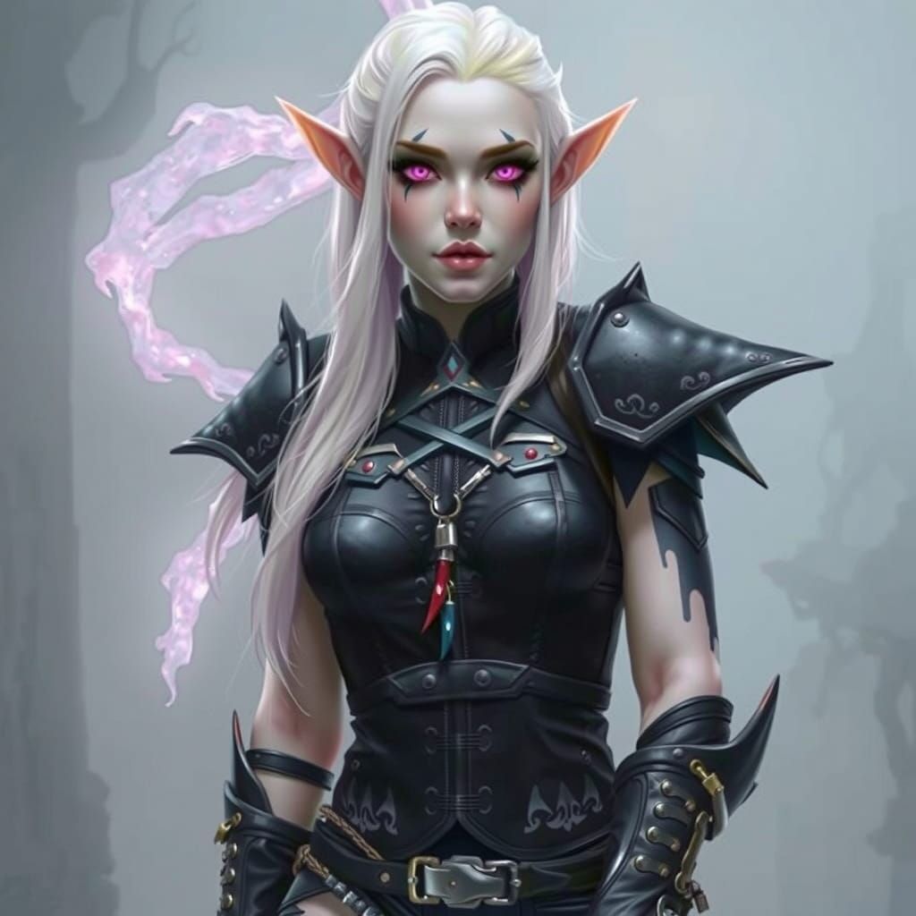 Albino Elf in Dark Forest, Digital Art