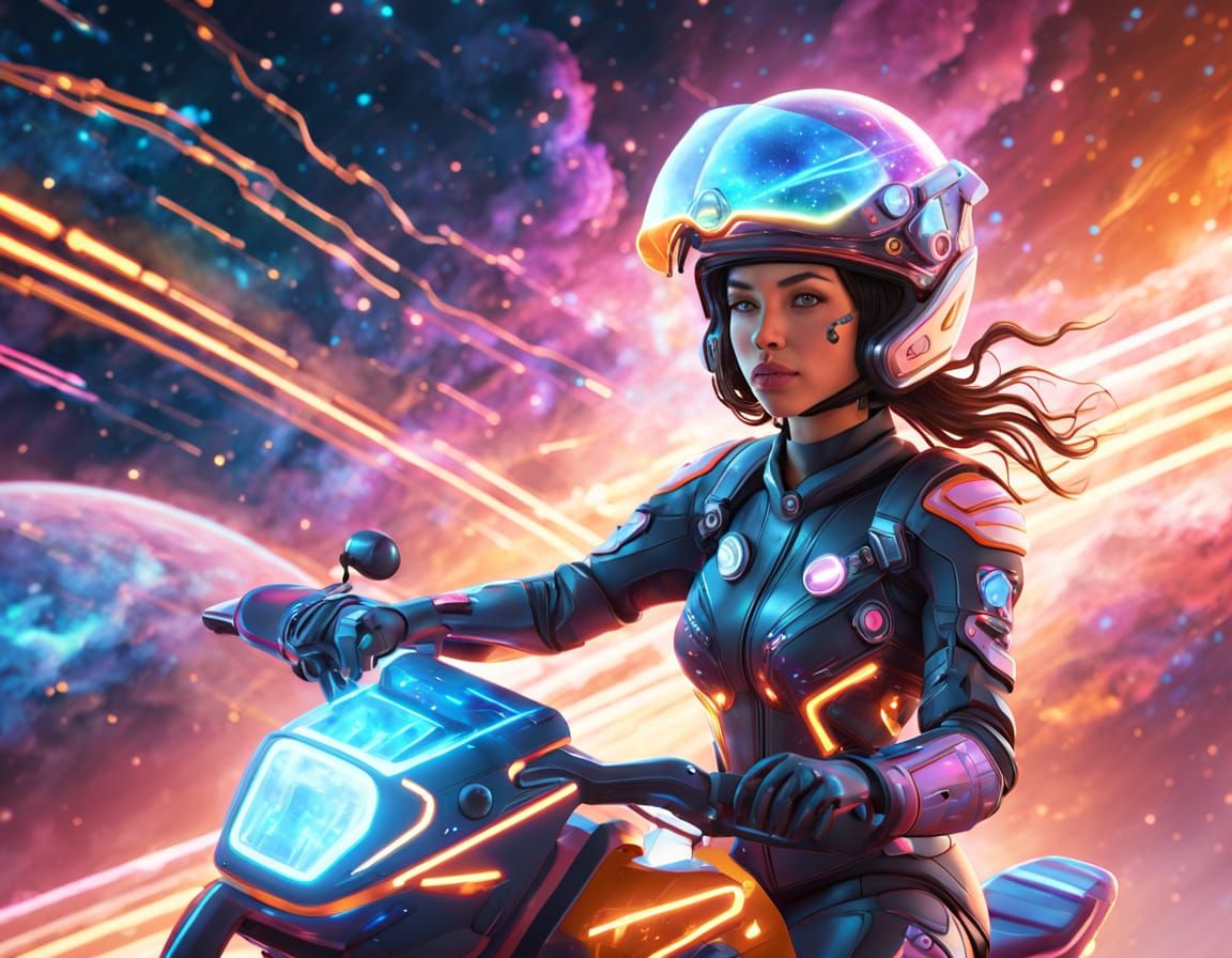 Cosmic Rider in Vibrant Stellar Clouds