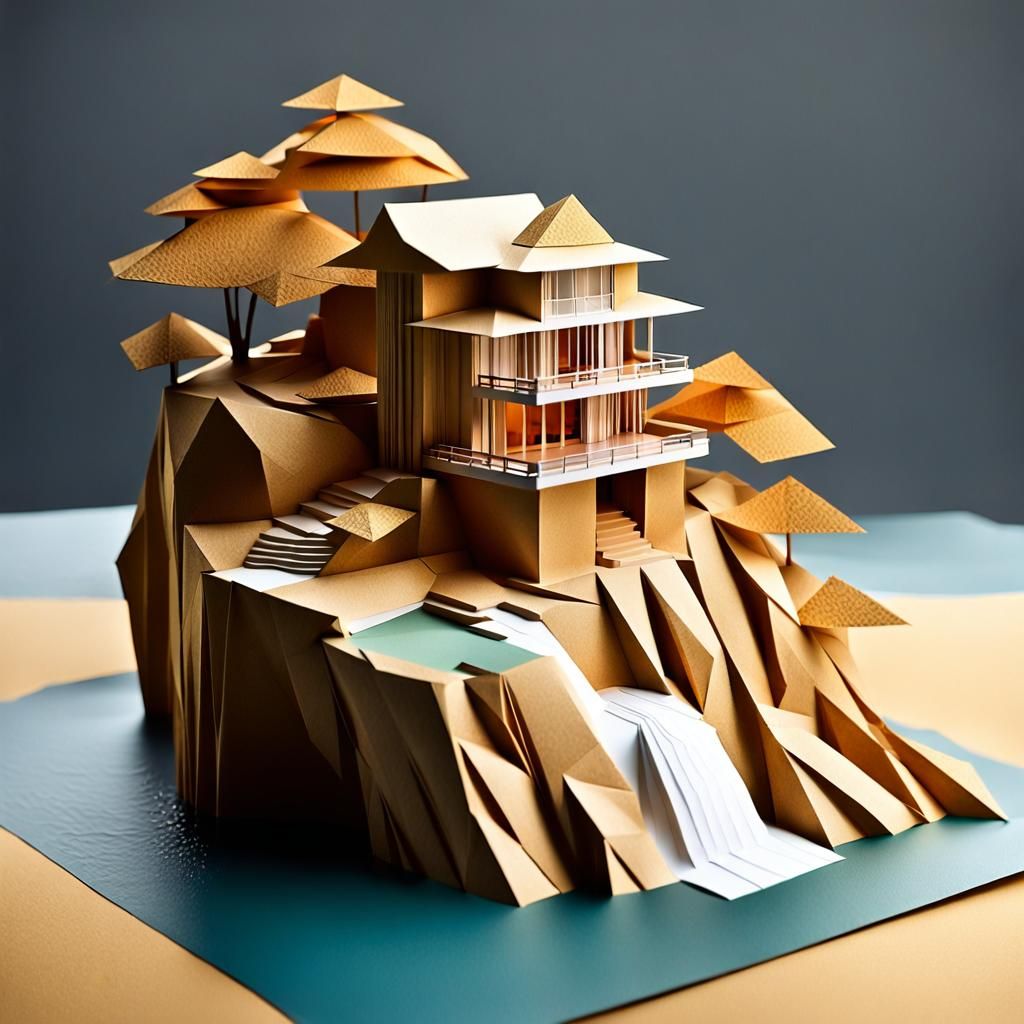 Origami Cliffside House by Serene Watering Hole