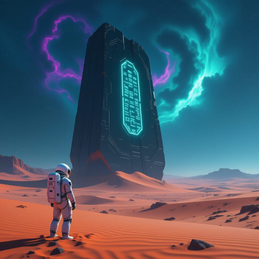 Astronaut Discovers Colossal Alien Artifact on Red Desert Pl...