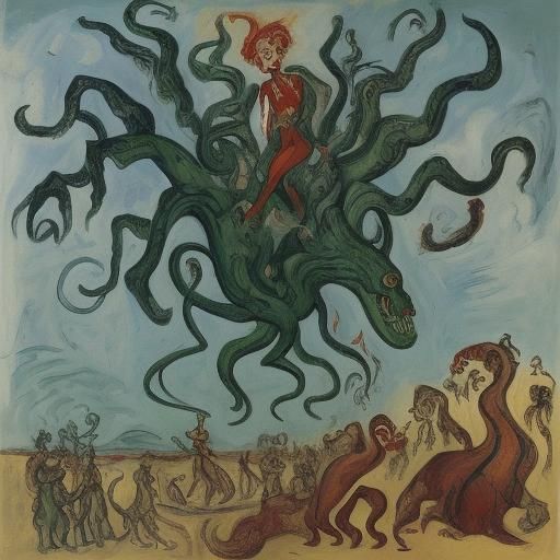 Hydra Battle in Expressionist Style