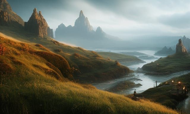 Medieval Warriors Journey to Castle on Coastline