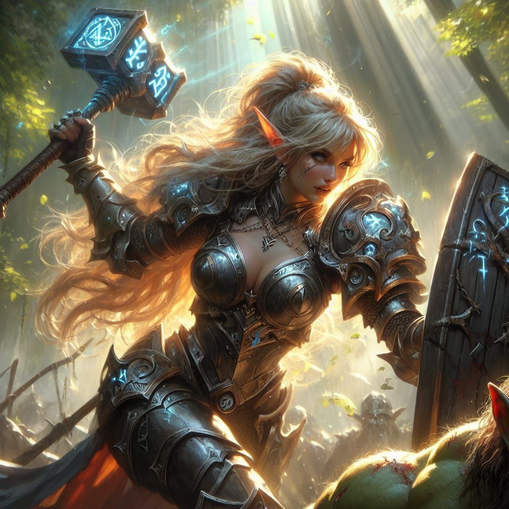 Elf Knight Battles Orc in Hyper Realistic Fantasy Art