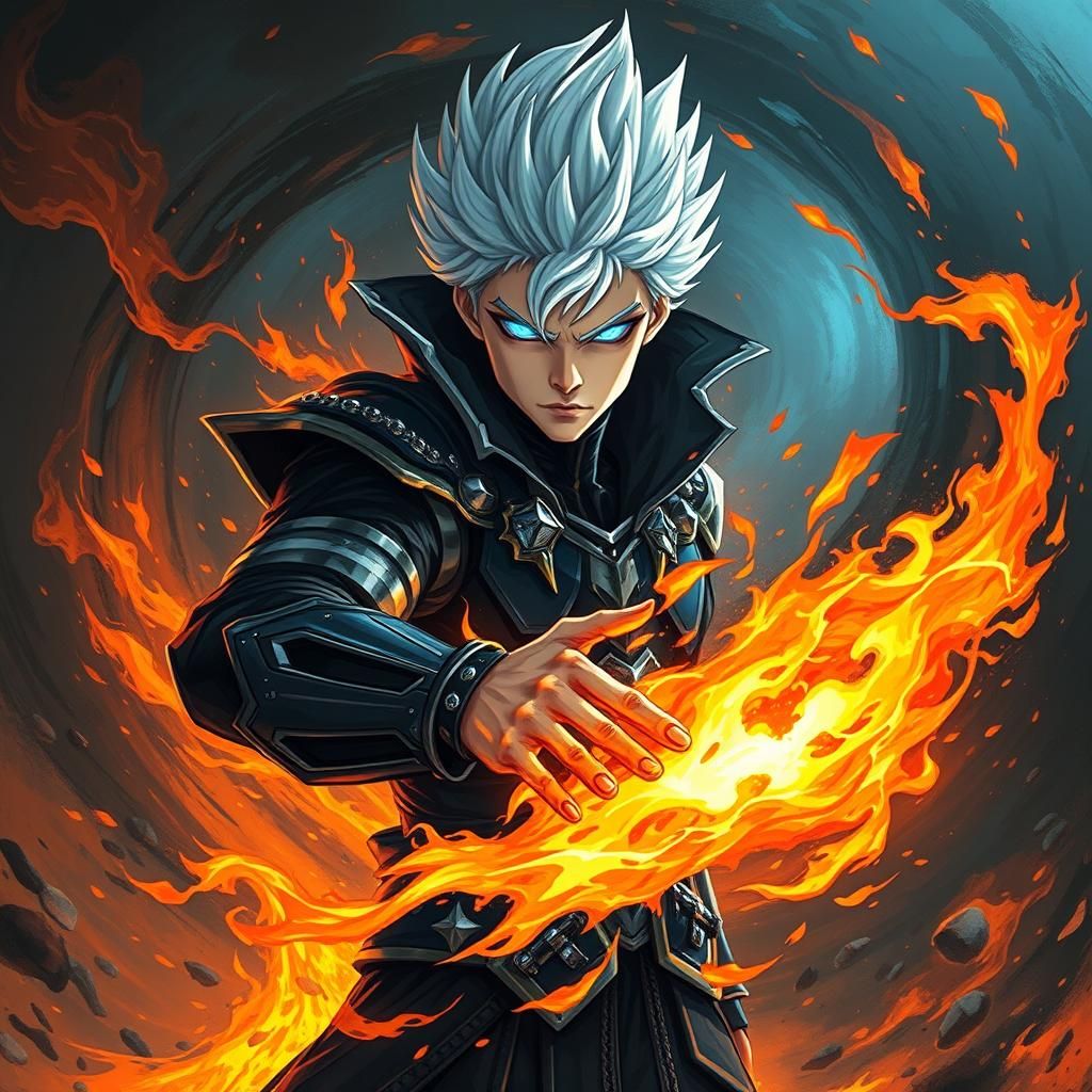 Anime Hero in Fiery Realm: Cyberpunk Graffiti Art