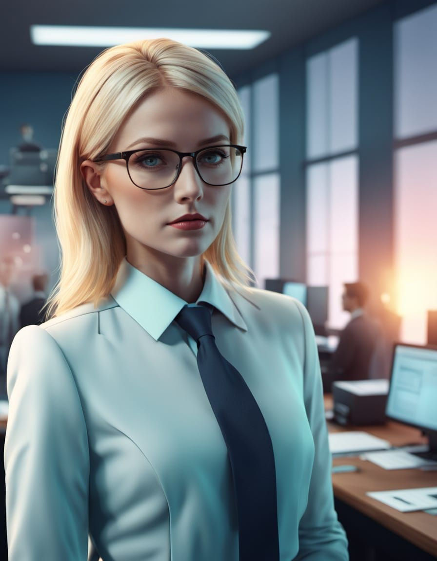 Blonde Woman Secretary Full Body Portrait