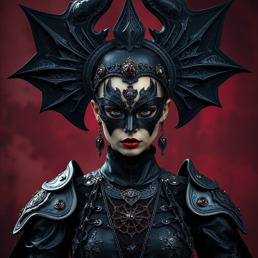 Gothic Fantasy Woman with Bat-Wing Headdress