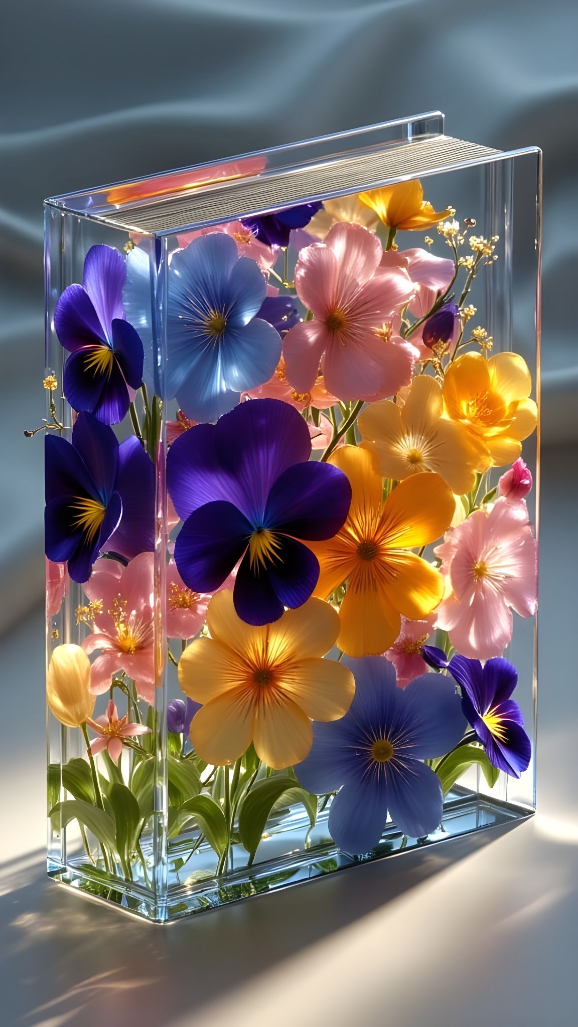 A Vinyl Book Filled with Vibrant Flowers in Realistic 3D