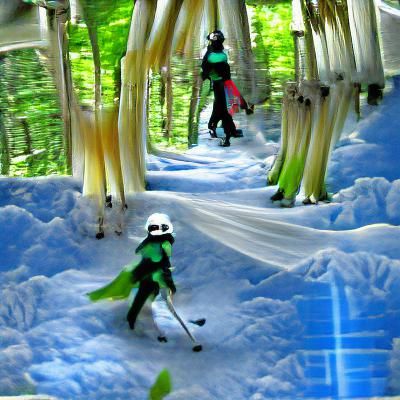 Skier on Snowy Trail Through Winter Forest