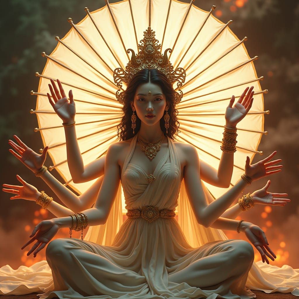 Sitatapatra: Buddhist Goddess in Art Nouveau Style