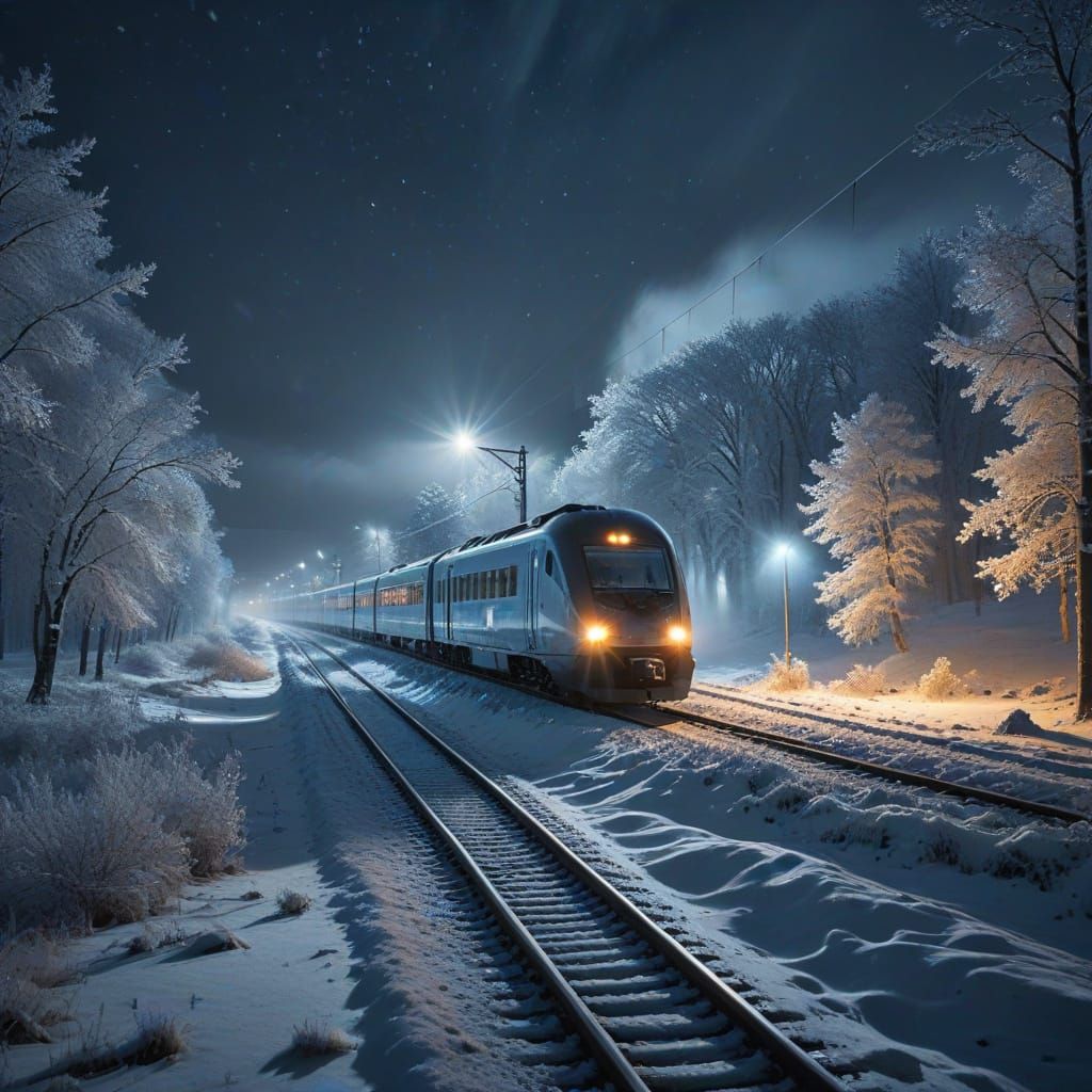 High-Speed Train Journey Through Snowy Winter Landscape