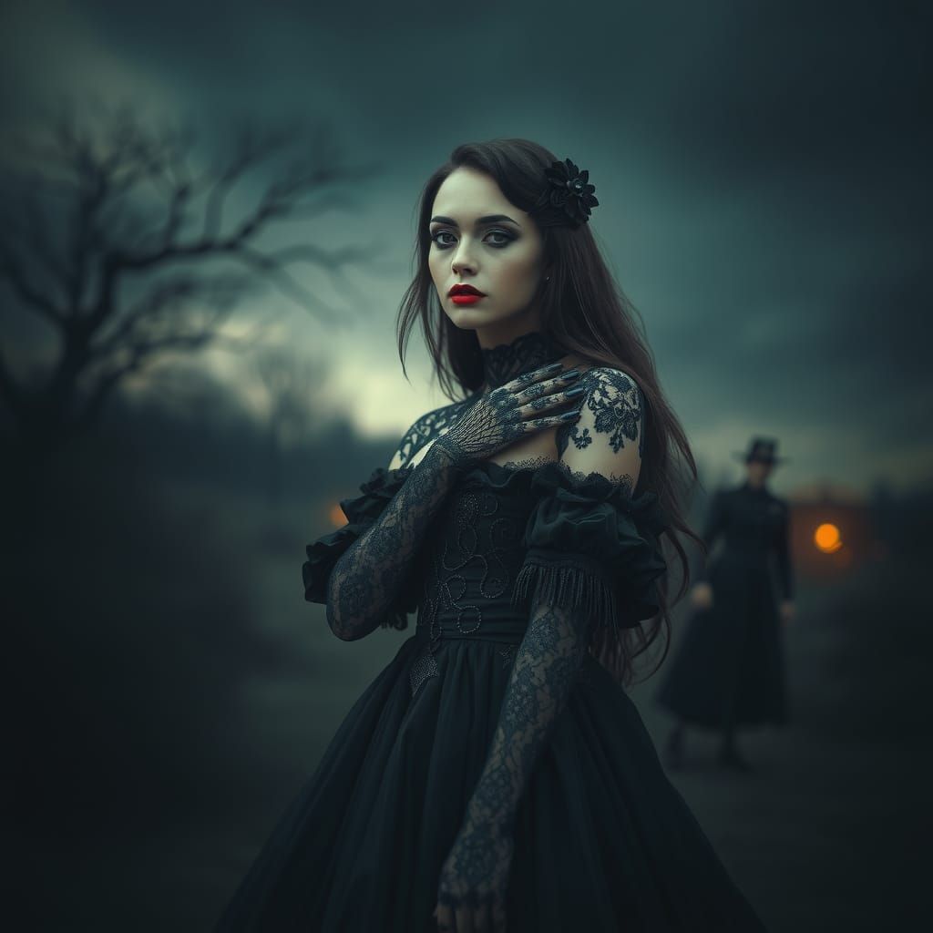 Mysterious Gothic Woman in Twilight