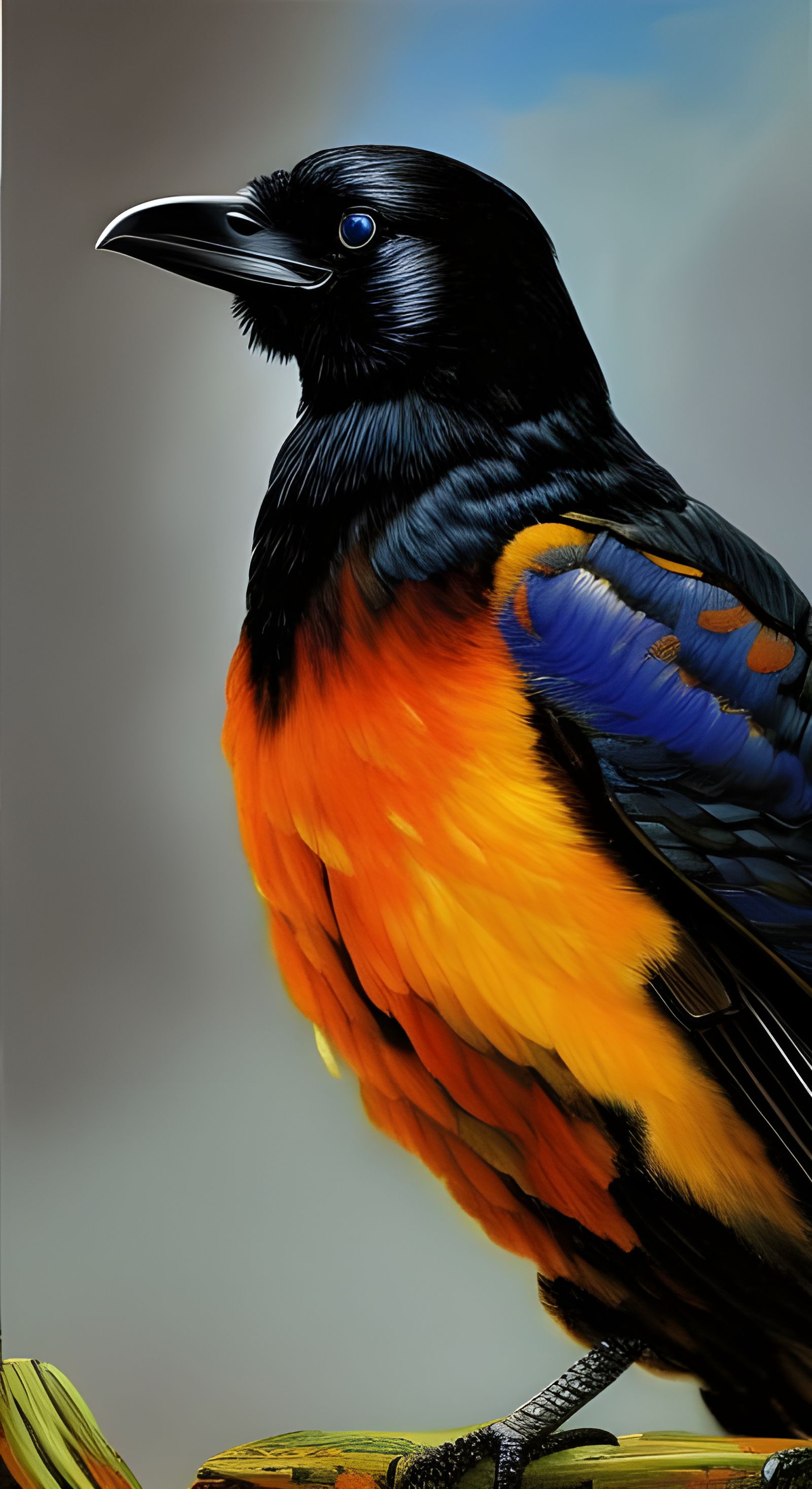 Cyberpunk Autumn Raven in Impasto Style