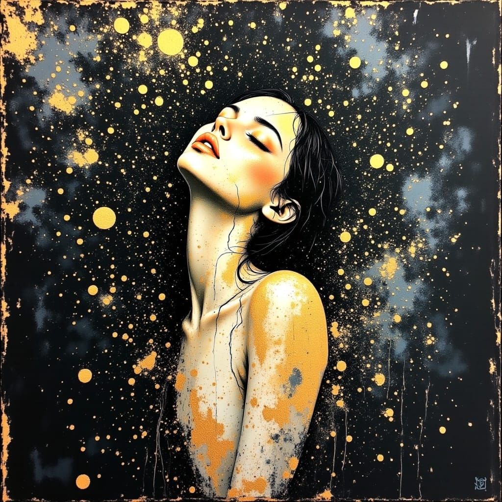 Expressionist Portrait of a Woman in Ancient Gold and Divine...