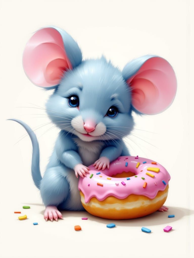 <lora:Abstract Painterly:0.8> <lora:Earth and wash:0.8> A photorealistic, adorable fluffy mouse with light blue-grey fur...