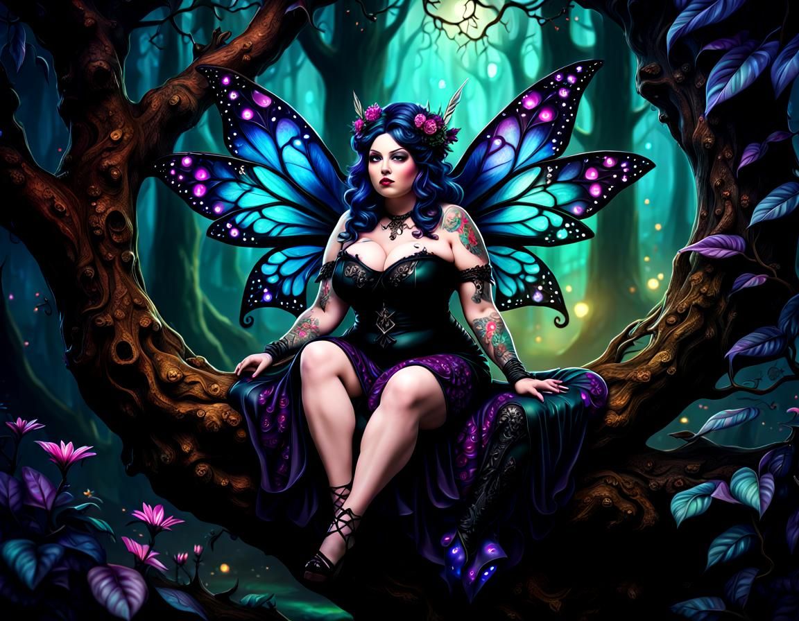 Goth Fairy in a Maximalist Fantasy Forest