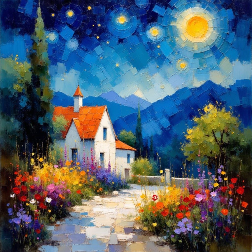 Greek Village Under Starry Night Skies