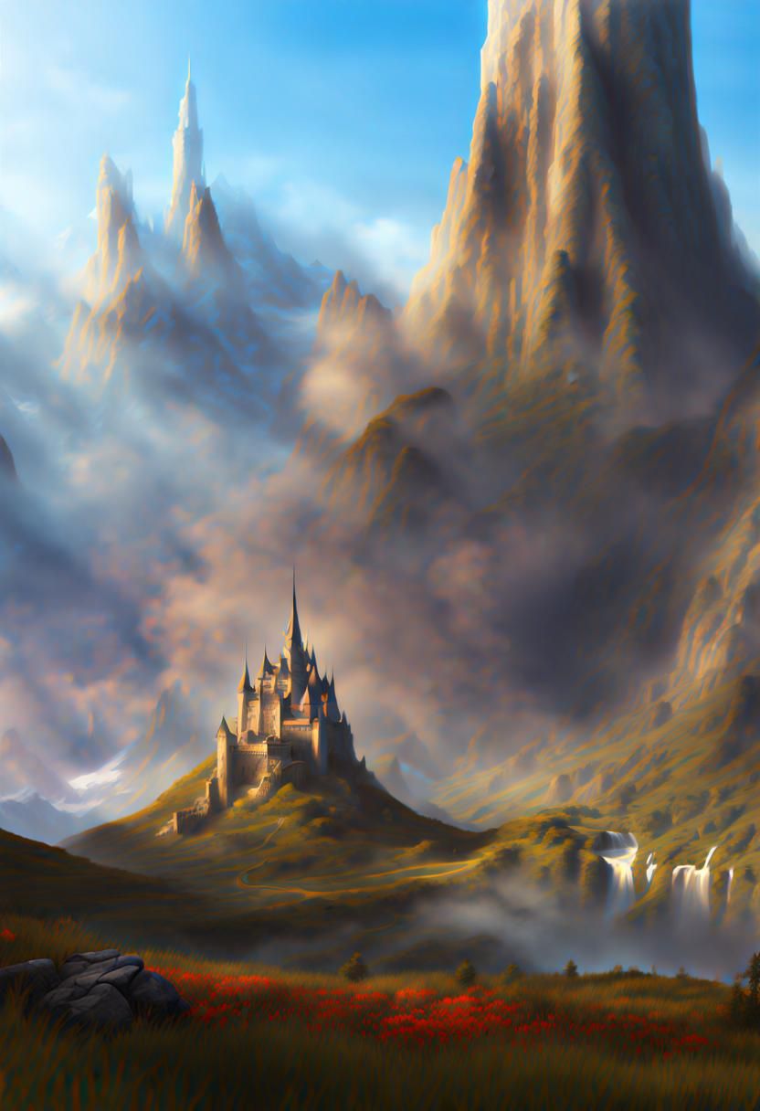 Fantasy Tower in Distant Mountains: Matte Painting