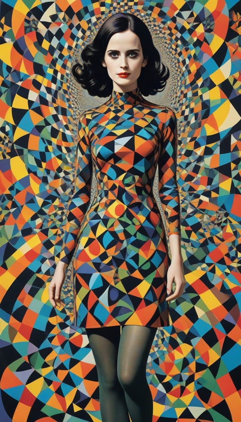 Eva Green in a Psychedelic 1960s Mini Dress