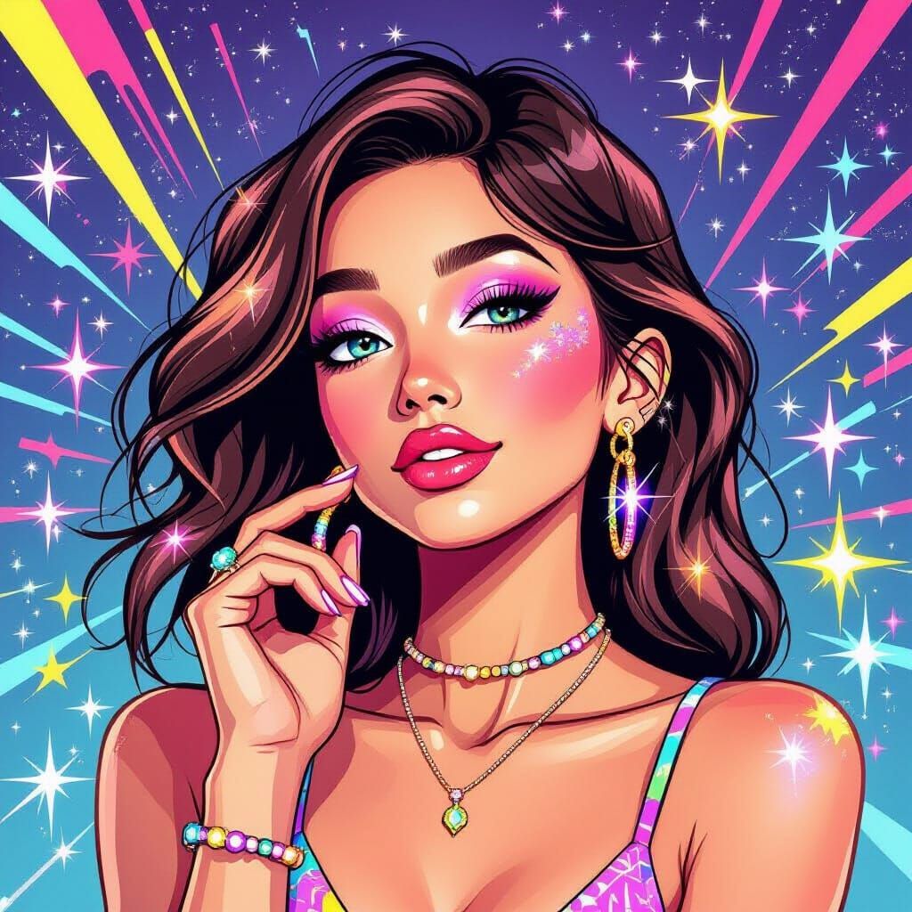 Neon Jewellery on Woman in Webcomic Style