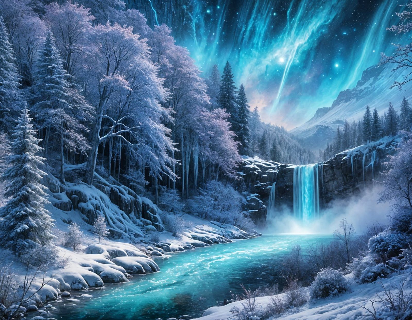 Winter Wonderland with Sparkling Ice and Iridescent Snow