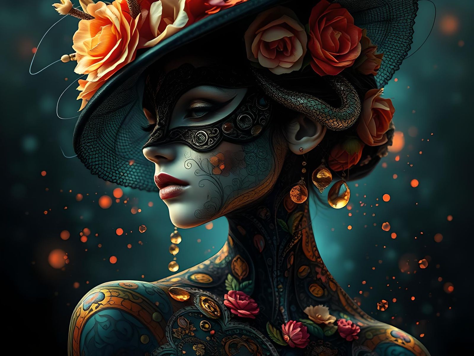 Masked Woman in Gothic Dreamscape