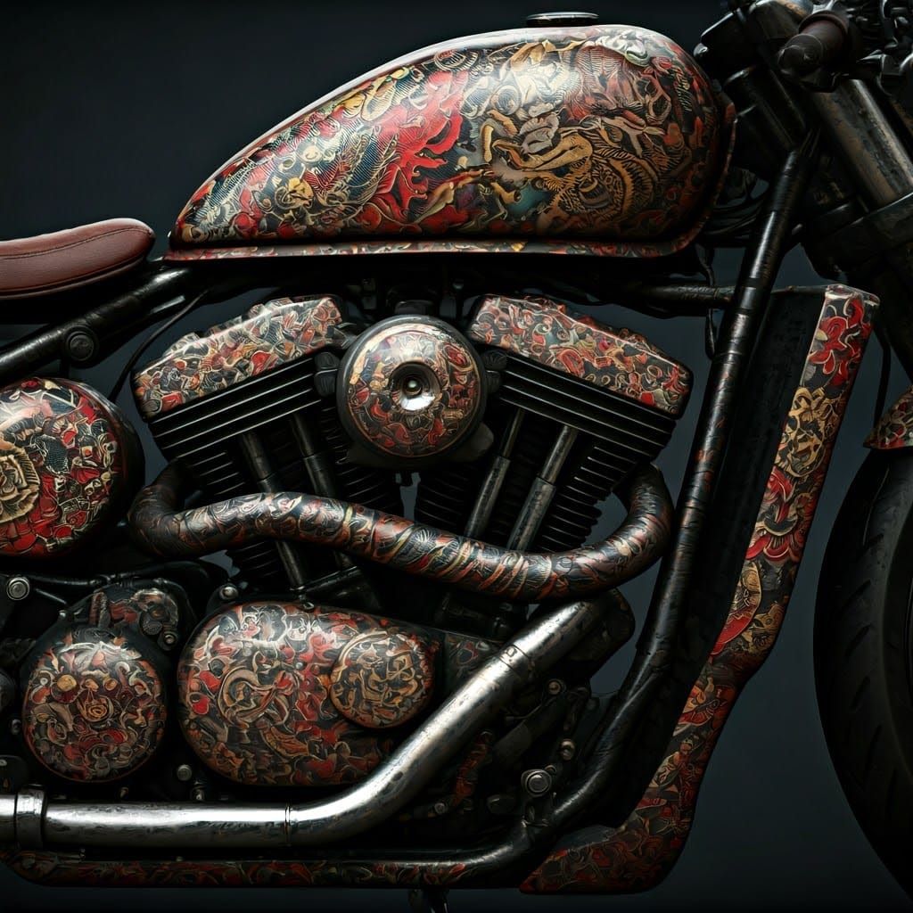 Yakuza Tattoo Motorcycle Close-Up in Unreal Engine 5