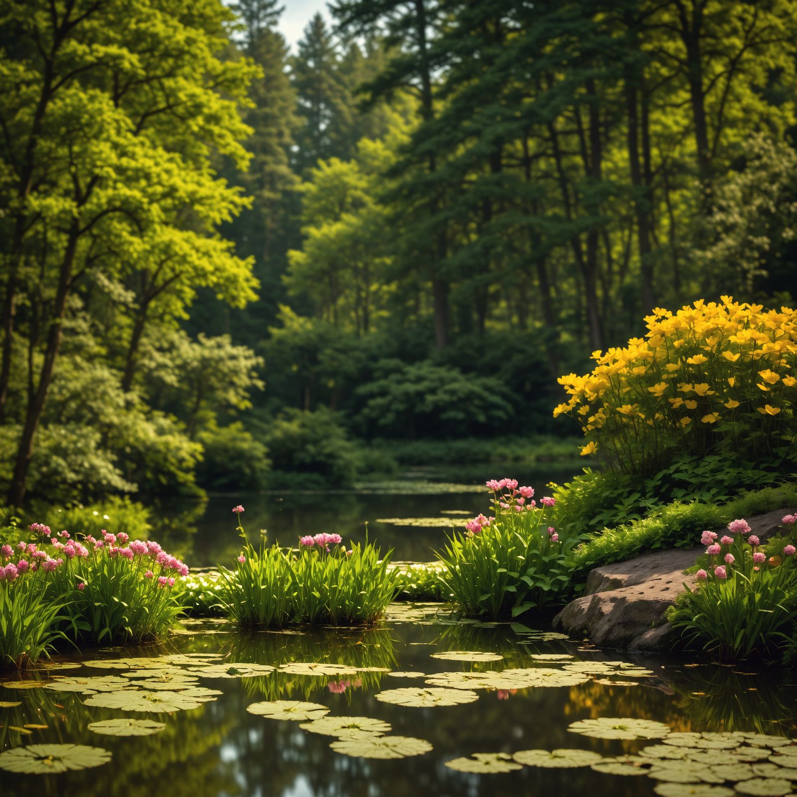 Hyperrealistic Forest Pond in Perfect Composition