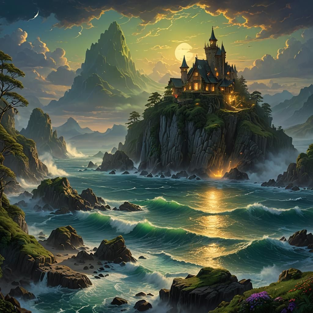 Druid Shedding Twilight on Star-Laden Isle