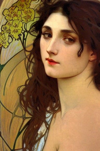 Beautiful Woman Portrait in Art Nouveau Style