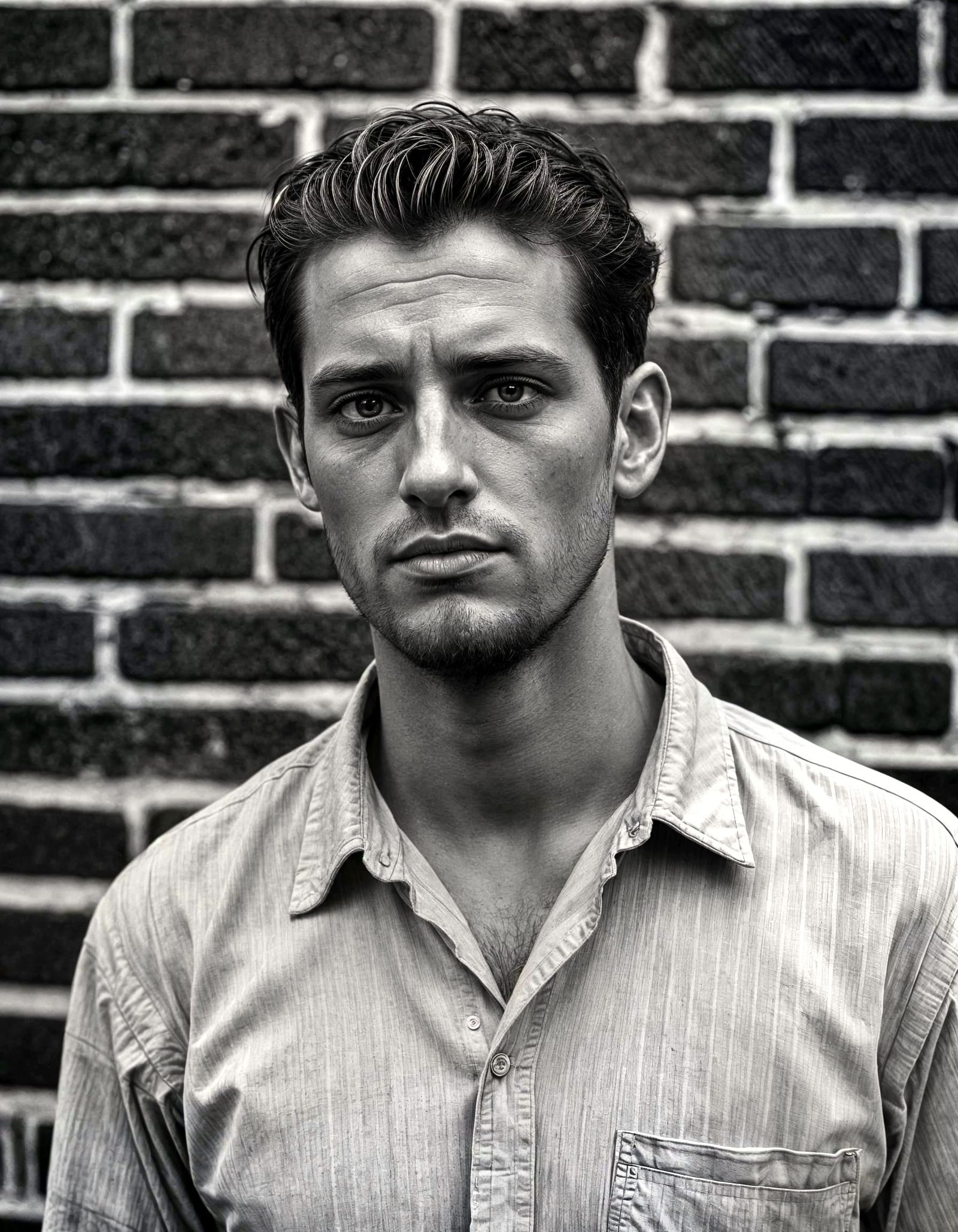 Conflicted Young Man in Monochromatic Portrait