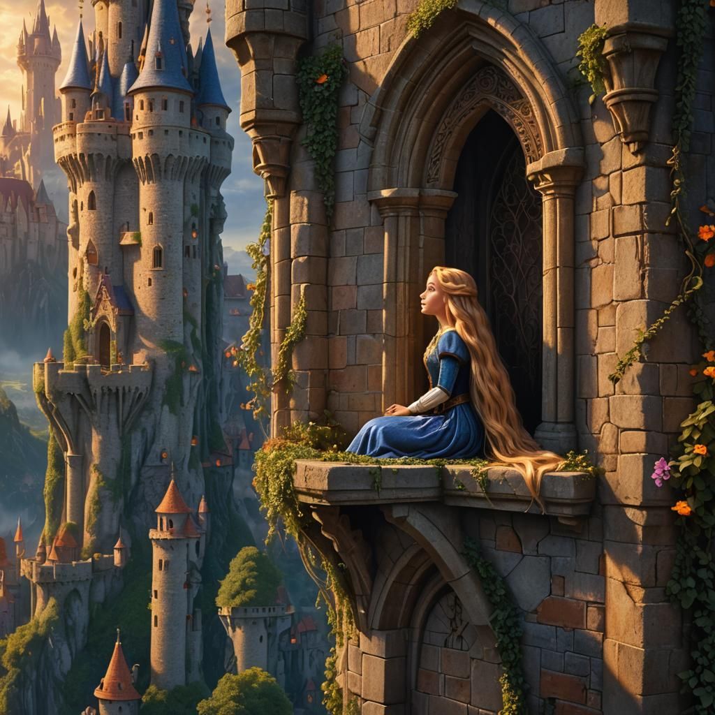 Rapunzel in Tower: Detailed Matte Painting