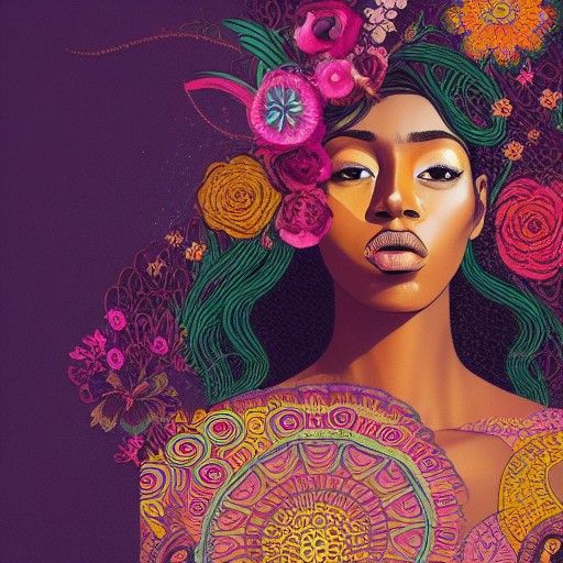 Androgynous Goddess Portrait in Maximalist Collage Style