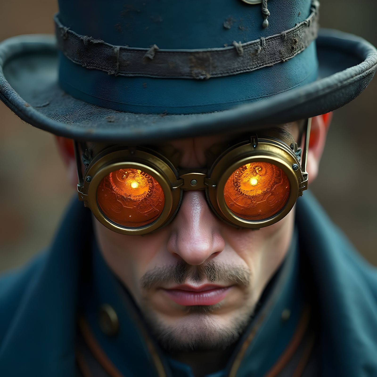 Steampunk Engineer in Blue Top Hat: Macro Photograph
