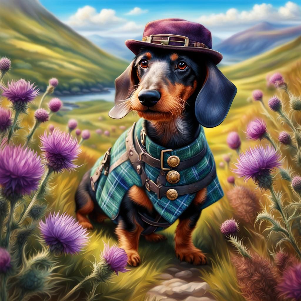 Dachshund in Kilt Hiking Scottish Highlands: Hyperrealistic ...